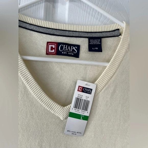NWT Chaps Mens White V Neck Sleeveless Knitted Pullover Vest Sweater Size L - Picture 3 of 5